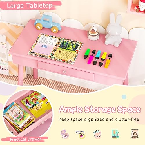 Miniatura 3 de HONEY JOY Pink Crown - Tocador de maquillaje para niños, incluye silla y espejo de cristal real, juego de tocador grande de madera de ingeniería