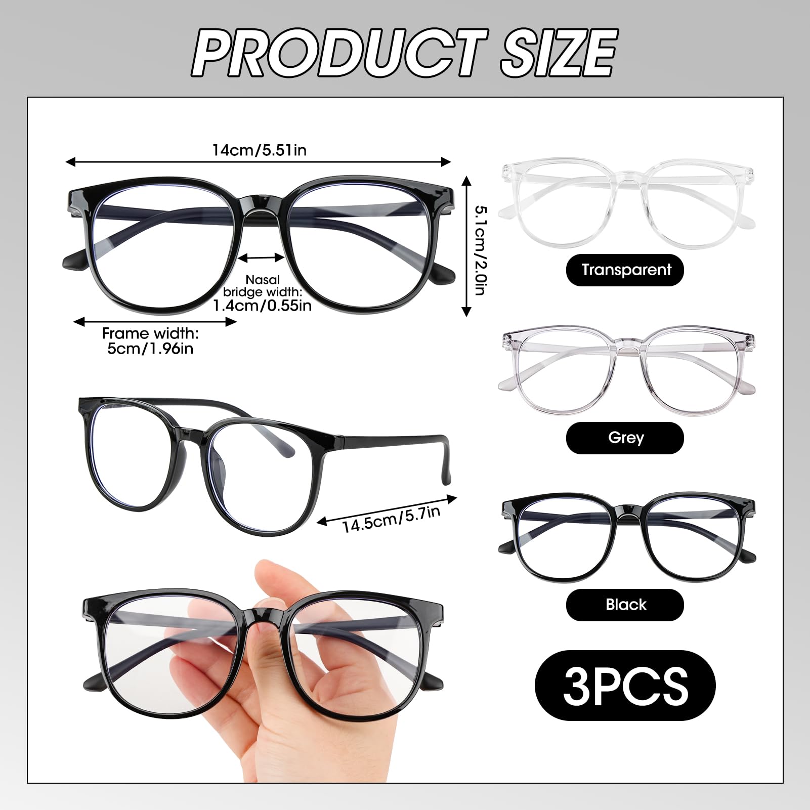 Witwar Blue Light Blocking Glasses, Black Gery Clear - Image 2