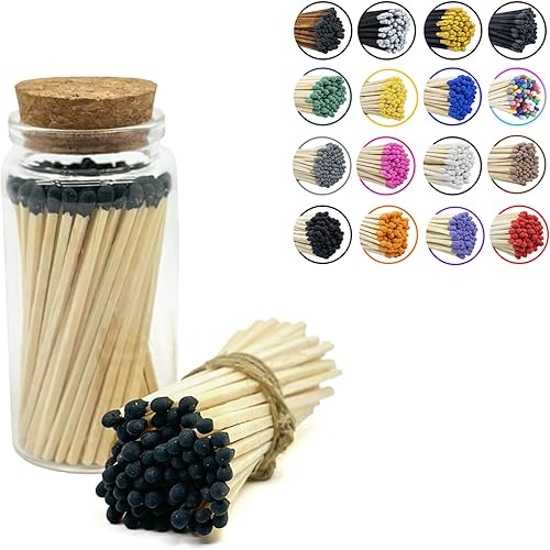 Fósforos en un frasco | Más de 60 cerillas | Fósforos decorativos con almohadilla de encendido | Porta fósforos para velas largo para chimenea |