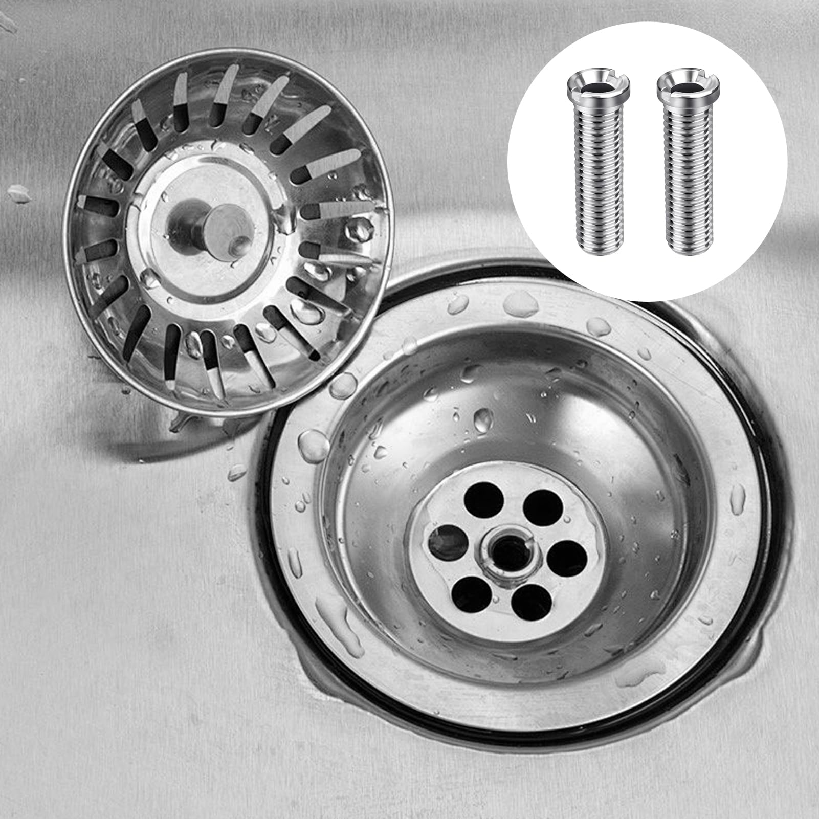2 Piezas Tornillo Hueco para Fregadero, M12×45mm Accesorios para Fregaderos, Válvula de Cesta Coladora de Acero Inoxidable, Accesorios de Desagüe, para Fregadero (Plateado)