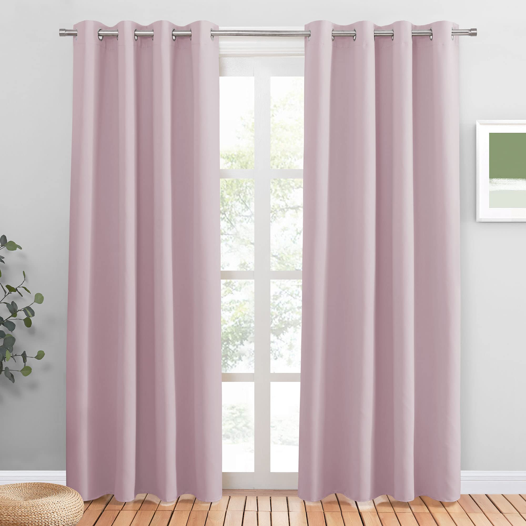 PONY DANCE Vorhänge Kinderzimmer Mädchen Thermovorhang Hitzeschutz mit Ösen 2er Set H 200 x B 140 cm Hellpink, Ösenvorhang Blickdicht Thermal Curtains for Bedroom/Living Room