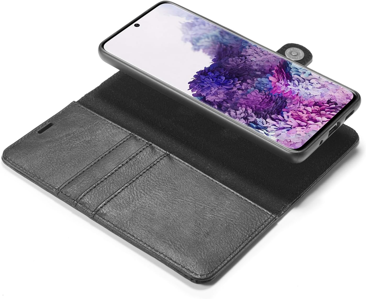 Asuwish Phone Case for Samsung Galaxy S20 Plus S20+ 5G Wallet Magnetic Detachable Cell Cover with Tempered Glass Screen Protector Card Holder S20+5G S20plus 20S + S2O S 20 20+ G5 Women Girls Black