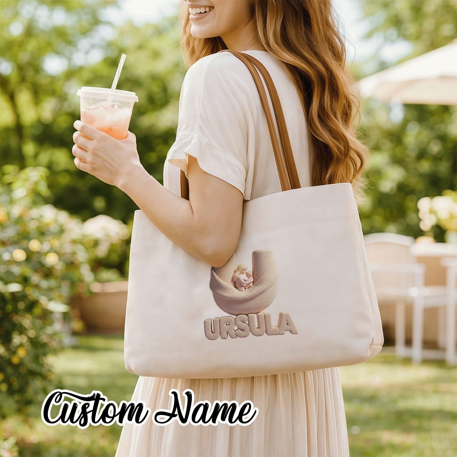 JugJug Personalized Canvas Tote Bag with Custom Name Candy Love Graphic Faux Leather Handles for Women Mothers Day