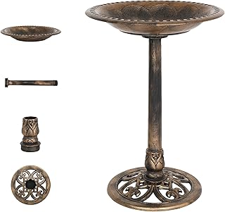 VINGLI Pedestal Bird Bath, Copper Resin Birdbaths Weather Resistant Flor...