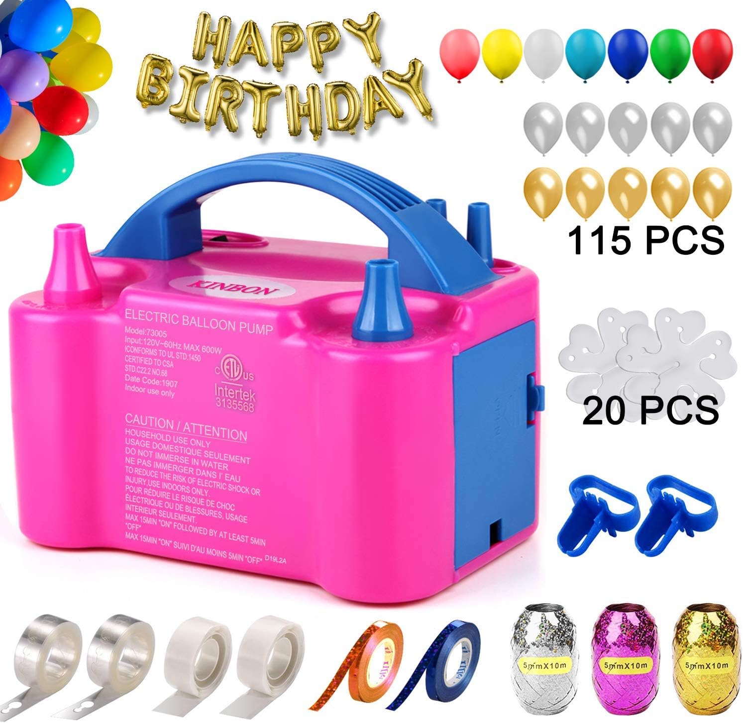 147 Pcs Balloon Pump KINBON Electric Portable Dual Nozzle Electric air Balloon Blower Pump, Electric Balloon Inflator for Party Birthday Wedding Festival