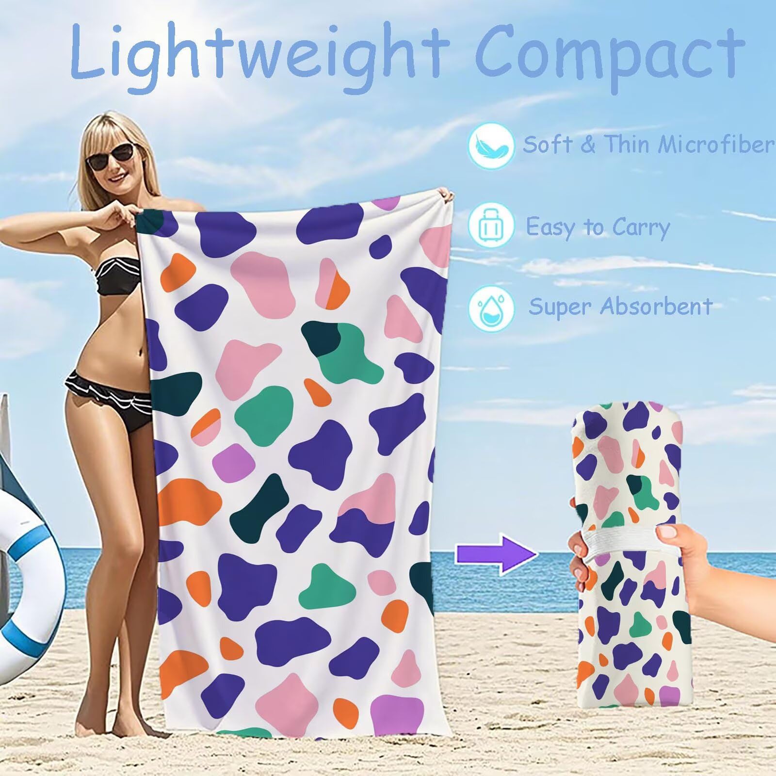 Ręczniki z mikrofibry, kolorowy ręcznik plażowy, duży 100 x 180 cm, ręcznik sportowy, szybkoschnący, chłonny, ręcznik plażowy, mata plażowa, koc piknikowy na podróż, kemping, wakacje, basen M-800