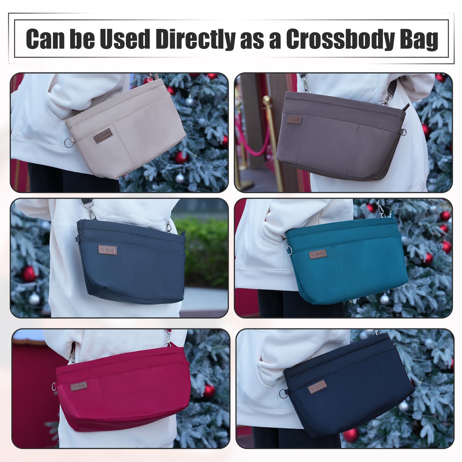 D.DUO Organizador de bolsos, bolso cruzado, organizador de bolsos con correa ajustable, insertos de nailon impermeables para bolsos (Gris oscuro, XL)