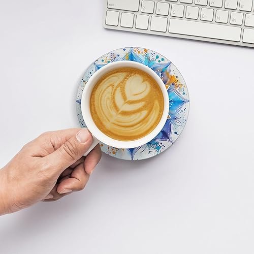 Miniatura 7 de Juego de 6 posavasos bohemios para bebidas, piedra absorbente con soporte, posavasos de cerámica con flor de mandala para protección de mesa,