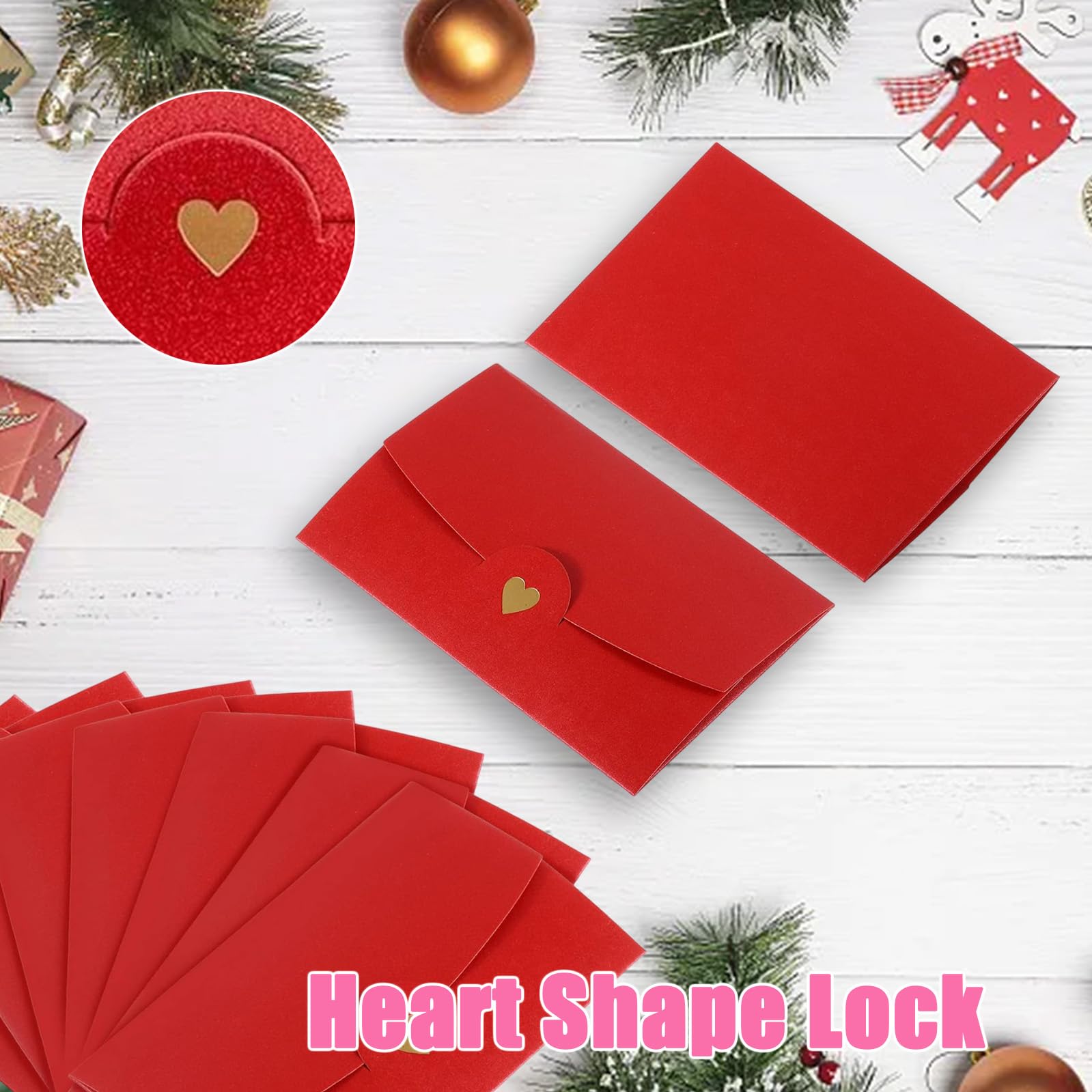 50PCS Red Mini Envelope, Gift Envelopes with Heart Clasp, Vintage Mini Card Envelopes - Image 4