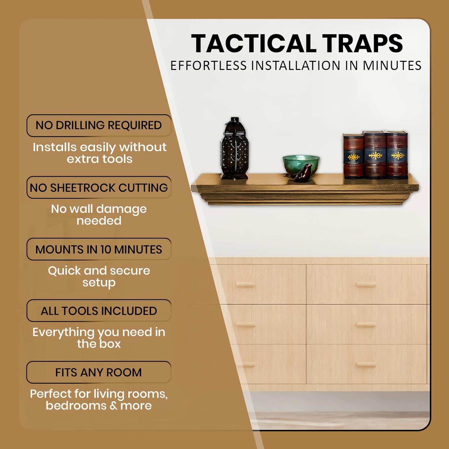 Tactical Traps Patriot 35S Compact Gun Shelf with Trap Door | Compact Firearm Storage with RFID Lock | Easy Installation | Secure & Safe Compartment | 22 ½ ” X 10 ¼” X 4” - Early American