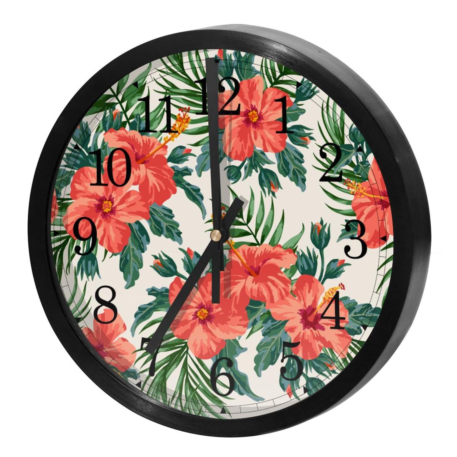 Horloge murale silencieuse fleurs d'hibiscus pour illuminer la cuisine et le salon