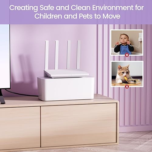 Miniatura 7 de Delamu Paquete de 2 cajas de organización de cables, elegantes organizadores de cables para cables, caja oculta de cables ABS a prueba de mascotas y