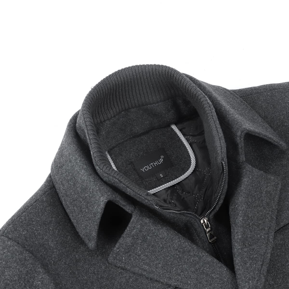 YOUTHUP Cappotto da uomo in lana invernale calda lungo giacca spessa Parka Trench Coat