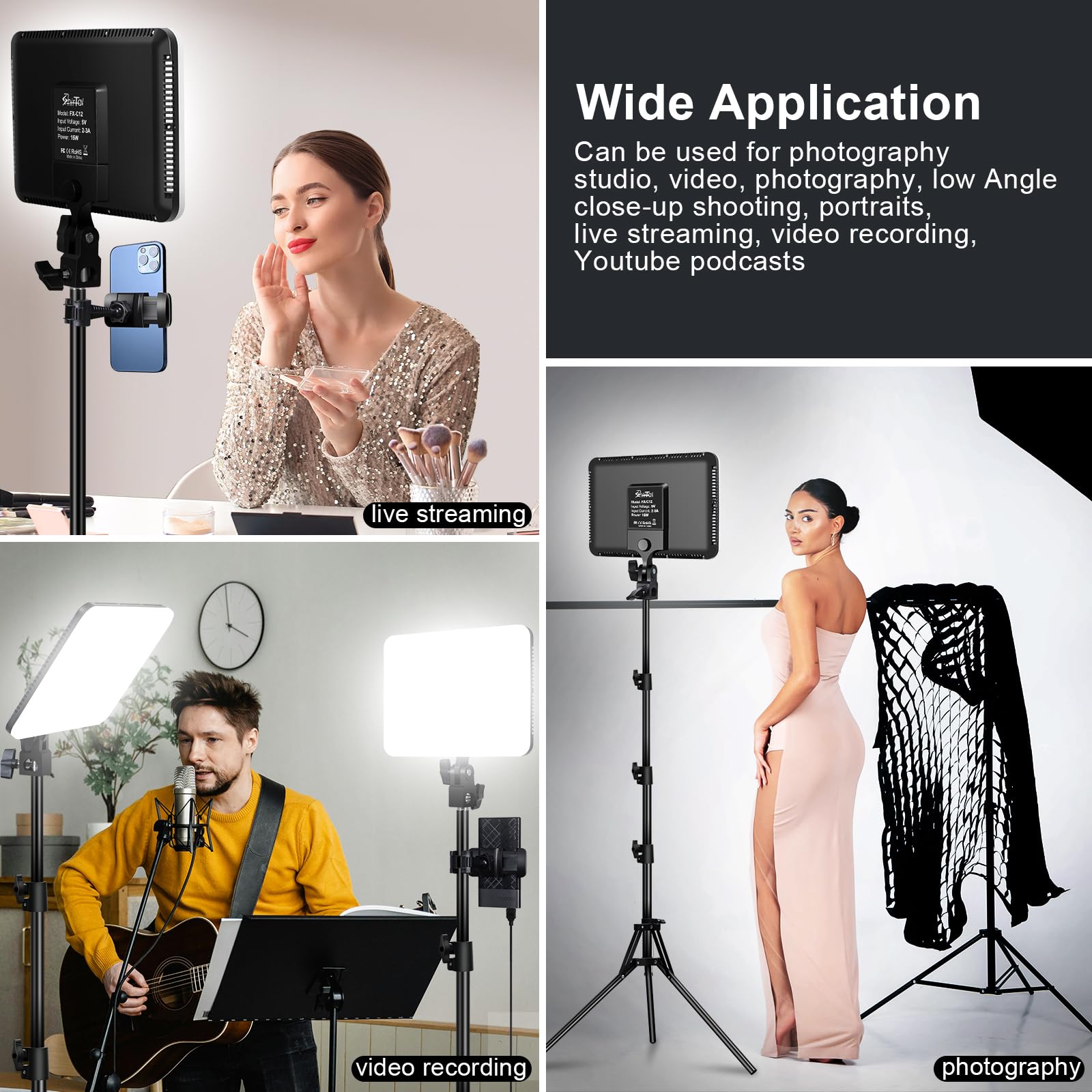 12" LED Video Light Kit,2-Pack Photography Lighting Kit,73" Height 2800-6500K Dimmable Studio Lights with Tripod Stand and Phone Holder, Streaming Lighting for Video Recording,Podcast,YouTube