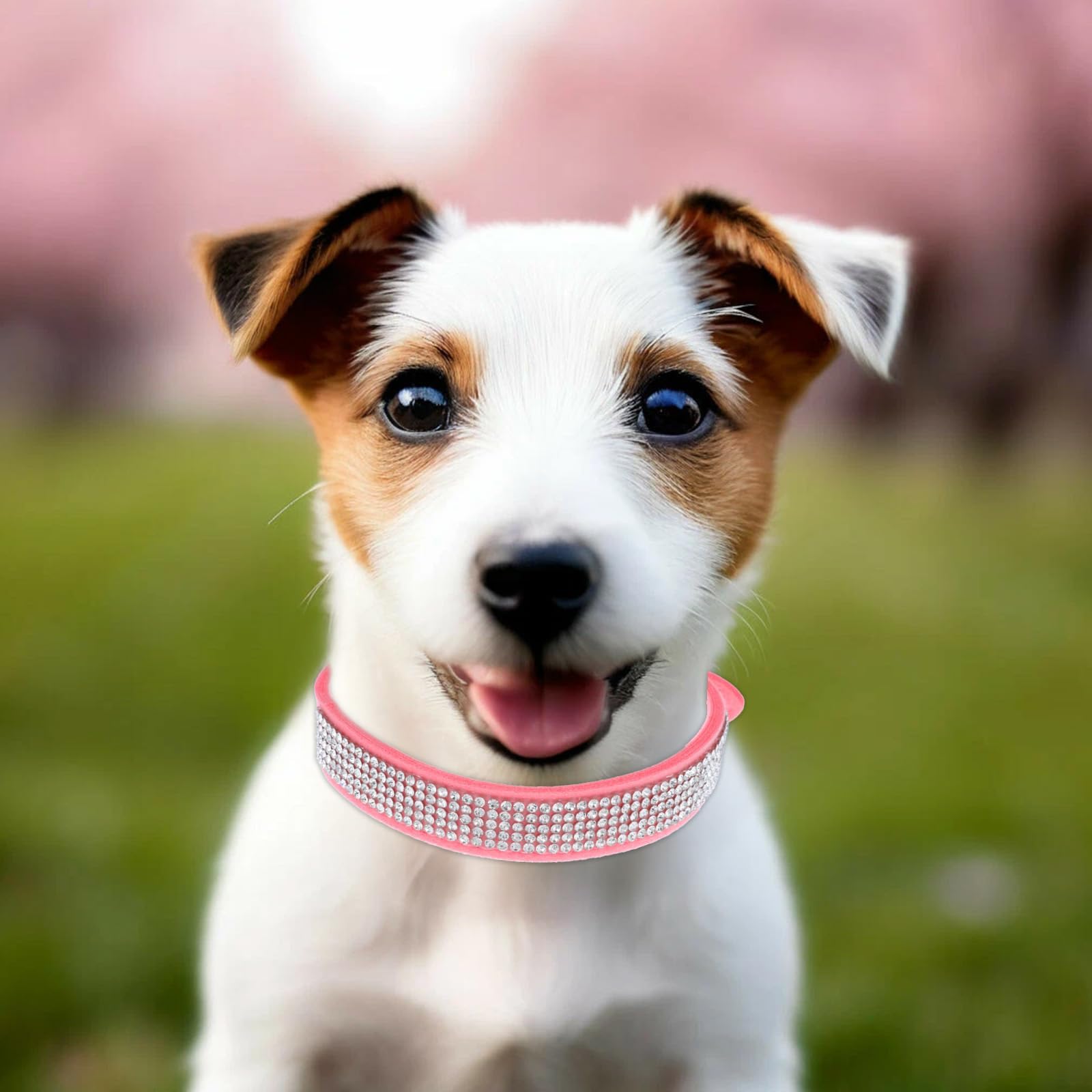 Rhinestone Dog Collar, Cute Dazzling Sparkling Soft Leather Dog Cat Rhinestone Collar Crystal Pet Cat Puppy Collar(Pink,S) - Image 4