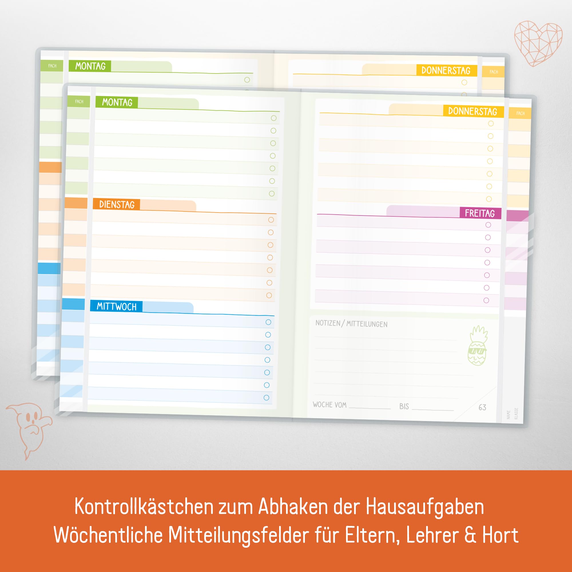 Häfft® Lernfreunde Hausaufgabenheft Grundschule A5 – Ohne Datum, Mit Immer Sichtbarem Stundenplan, Stickern & Notenliste – Nachhaltig & Klimafreundlich