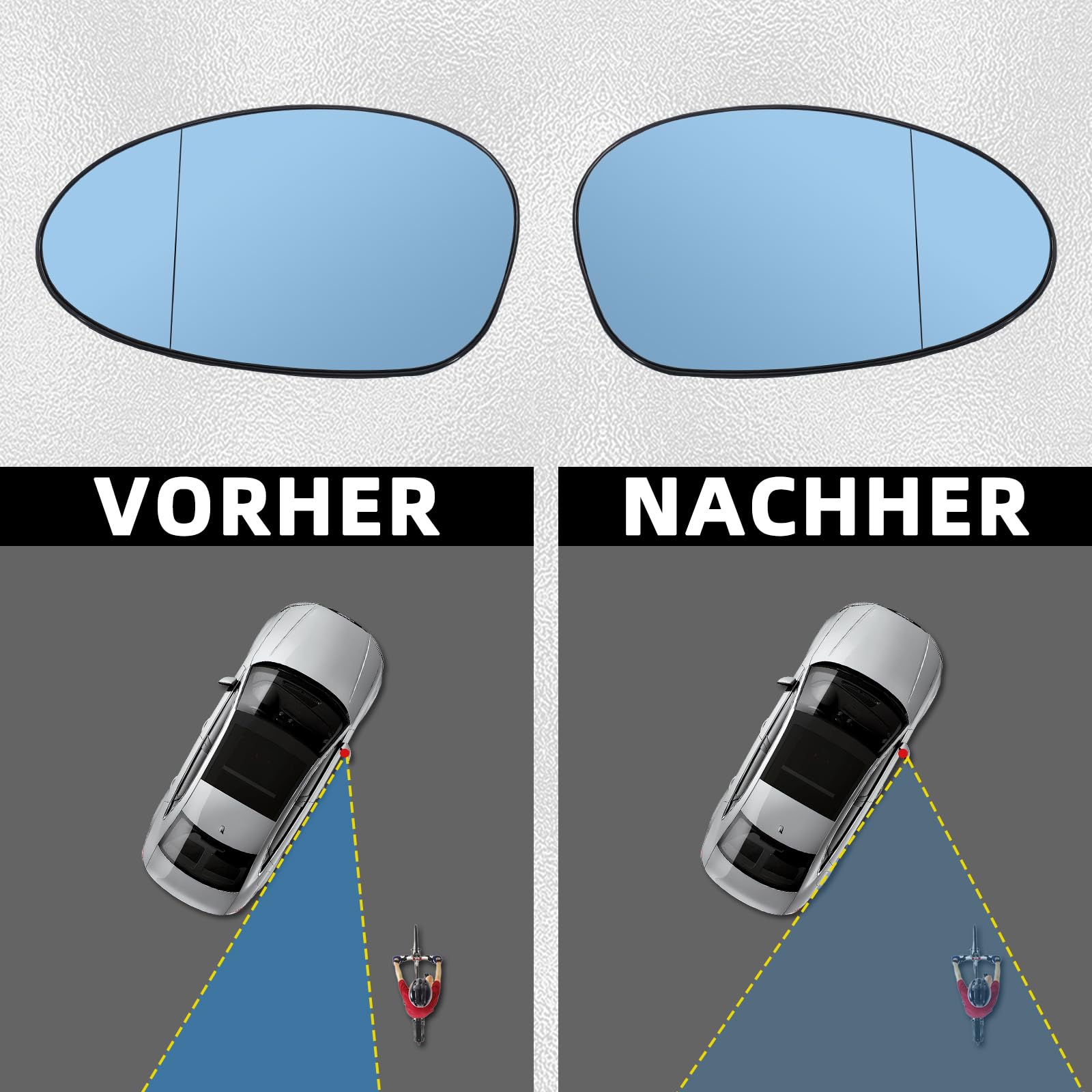 2x Außenspiegelglas Blau Getönt Heizbar für BMW 1er E81 E82 E87 E88 & 3er E90 E91 E92 E93, für E46 NUR für M3 (2000-2007 Clip-in), Spiegelglas Paar Links Rechts, Ersatz