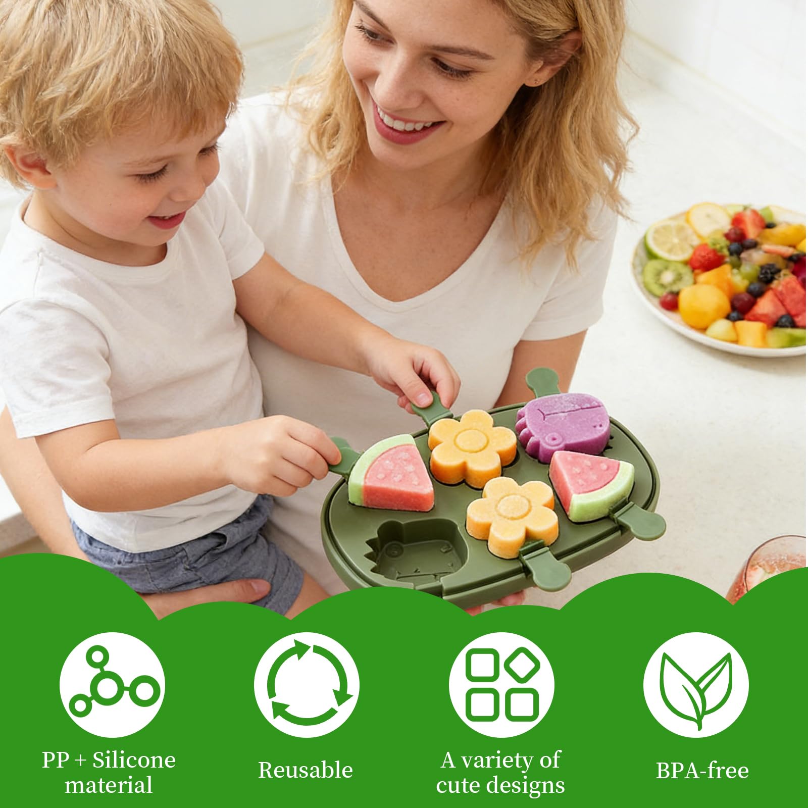 Moldes de Helado para Niños,6 Cavidades, Moldes para Helados de Silicona Reutilizables,Moldes Helados Silicona sin BPA, Fáciles de Desmoldar y Limpiar,para Helados Caseros, Paletas, Polos y Postres