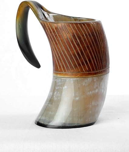 Taza medieval original de cuerno vikingo hecha a mano de cuerno genuino con revestimiento seguro para alimentos y pulida para cerveza, cerveza,