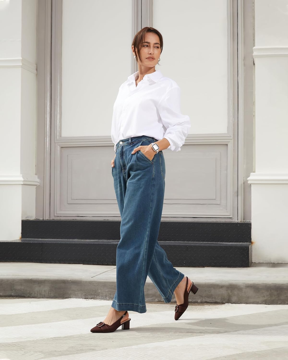 NEWBELLA Women's Knit Ankle Strap Pumps - Pointed Toe Slingback Block Heels, Breathable Office & Party Heels with Chunky Heel for All-Day Comfort - Image 2