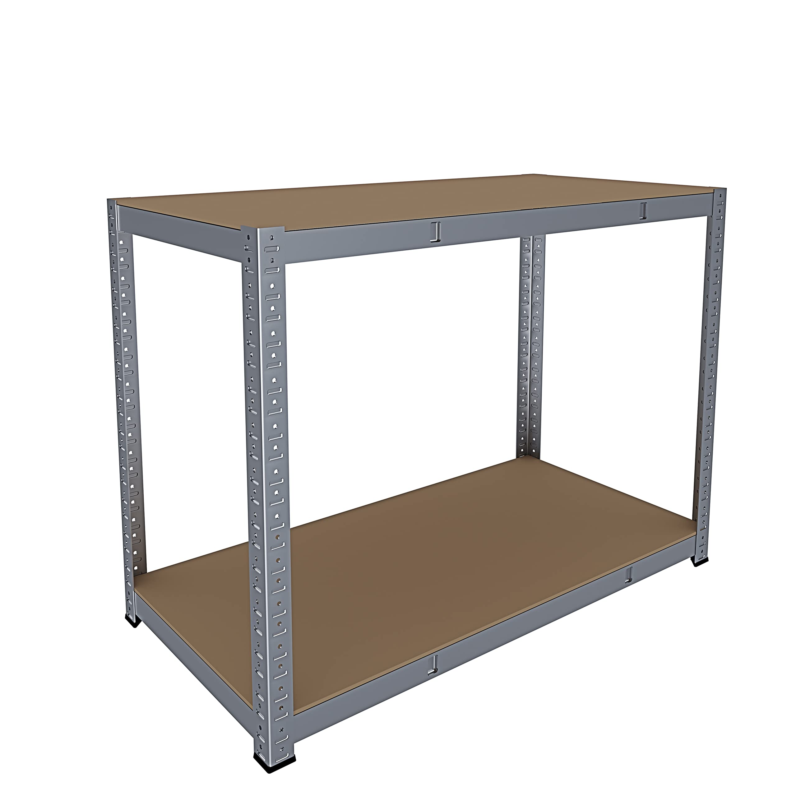 Banco Tavolo Da Lavoro Senza Bulloni In Acciaio Metallo e MDF Portata Fino a 600 Kg Con 2 Ripiani Regolabili Ideale Per Garage Officina Cantina Capannone Magazzino Design Modulare 87 x 120 x 60 cm