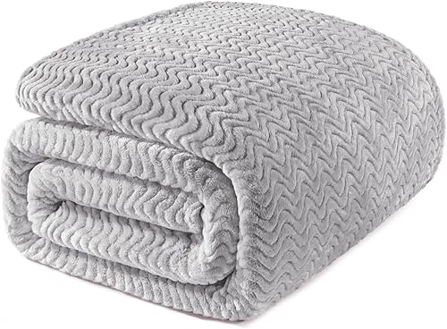 Miniatura 10 de Exclusivo Mezcla Manta de franela de forro polar tamaño Queen, 90 x 90 pulgadas, suave tejido jacquard con patrón de ondas, manta de felpa de