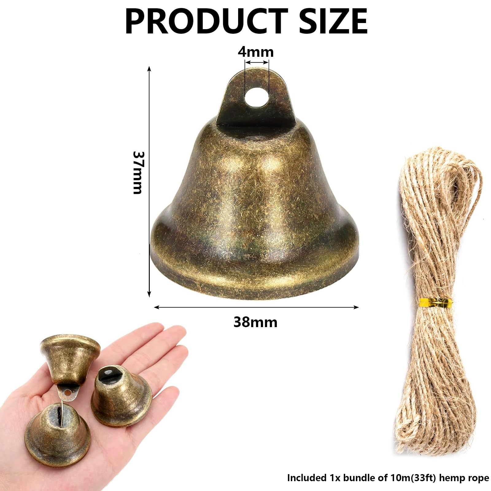 Clochette Vintage, 50 Pièces Clochettes Vintage avec Mousqueton, Petites Clochettes en Bronze, Petite Clochette, Vintage Petite Cloche pour Décorations, Cloche de Noël pour Les Sapins de Noël