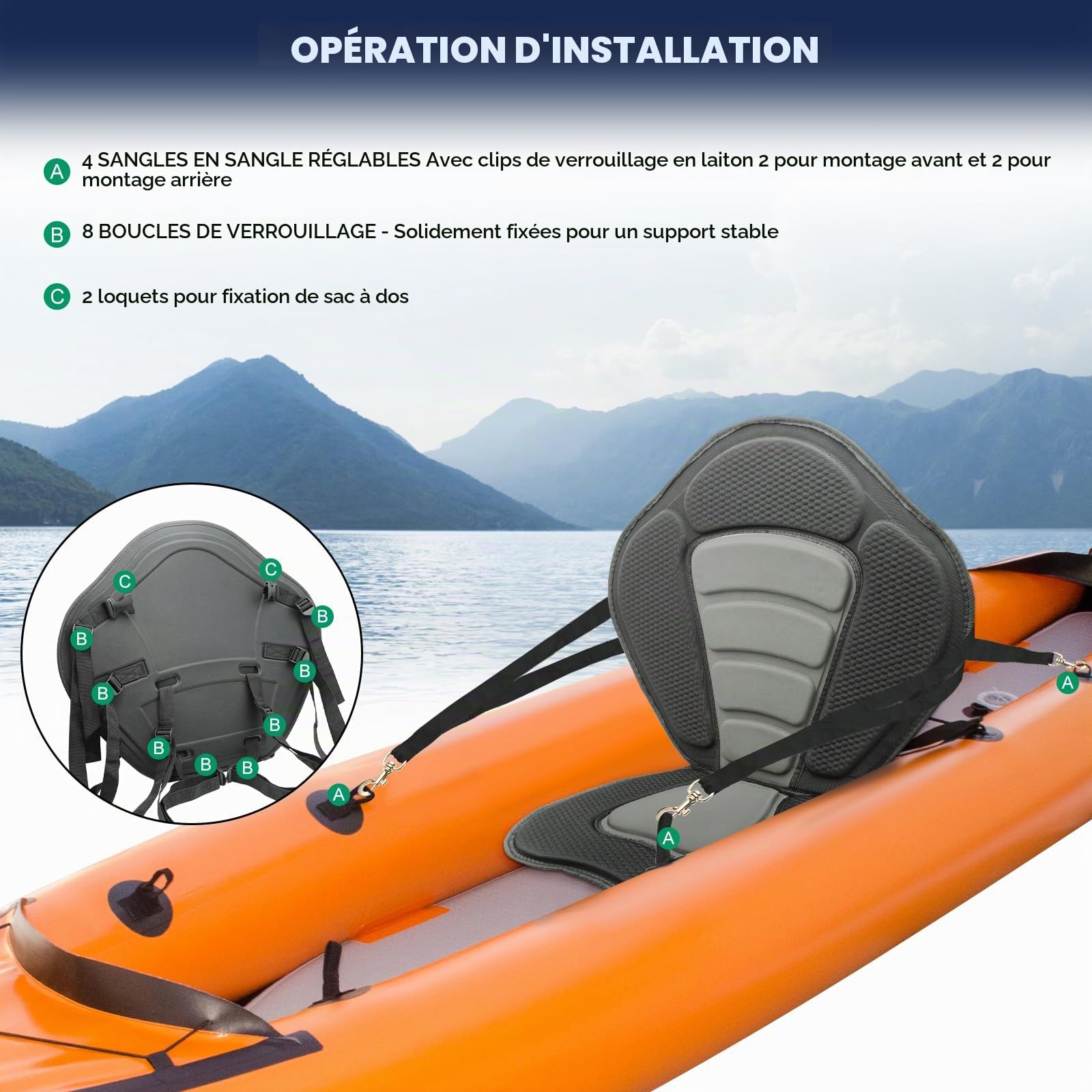 2 Pièces Sièges de Kayak Siège Canoë Kayak Siège Doux, Mince et Respirant avec Dossier, Antidérapant Siège Kayak pour Sup, Kayak, Yachting, Dérive, Rafting, Canoë-Kayak Sièges
