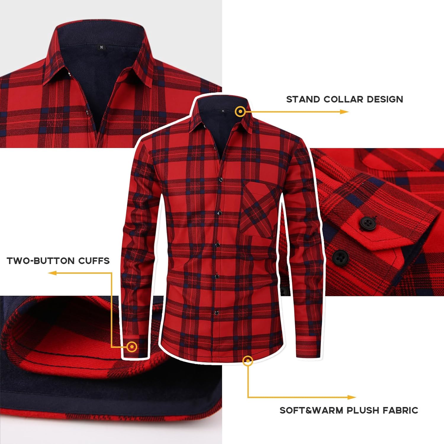 Askdeer Men's Plaid Shirts Jacket Fleece Flannel Shacket Long Sleeve Soft Warm Button Down Coat