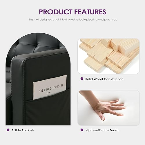 Miniatura 5 de TYBOATLE Juego de 2 sillas decorativas para sala de estar, acogedoras sillas decorativas negras copetudas modernas de mediados de siglo con brazos