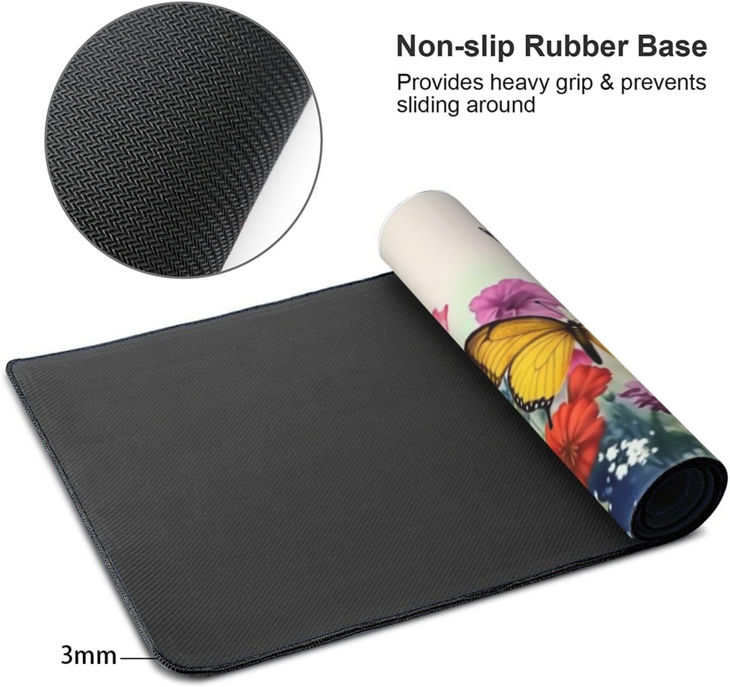 Butterfly Floral Garden Mouse Pad,Desk Mat,Large Waterproof Non-Slip Rubber Mousepad with Stitched Edges Office Home Computer Desk Accessories,35.4"X15.7"