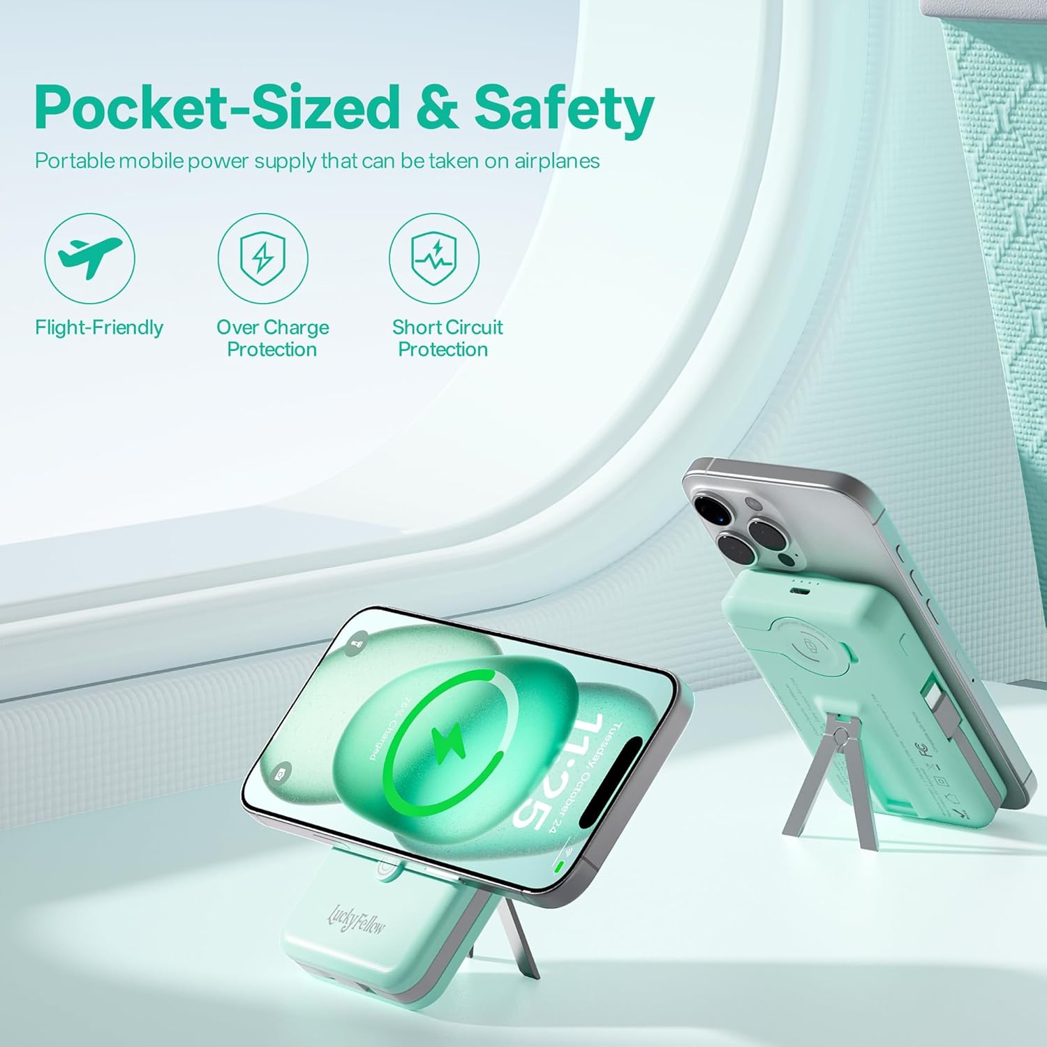 Magnetic Portable Charger Built-in Cables,10000mAh Fast Charging Wireless Charger Station External Battery Pack Slim Pocket Size Power Bank with Stand Compatible with iWatch, iPhone and Android Phones - Image 8