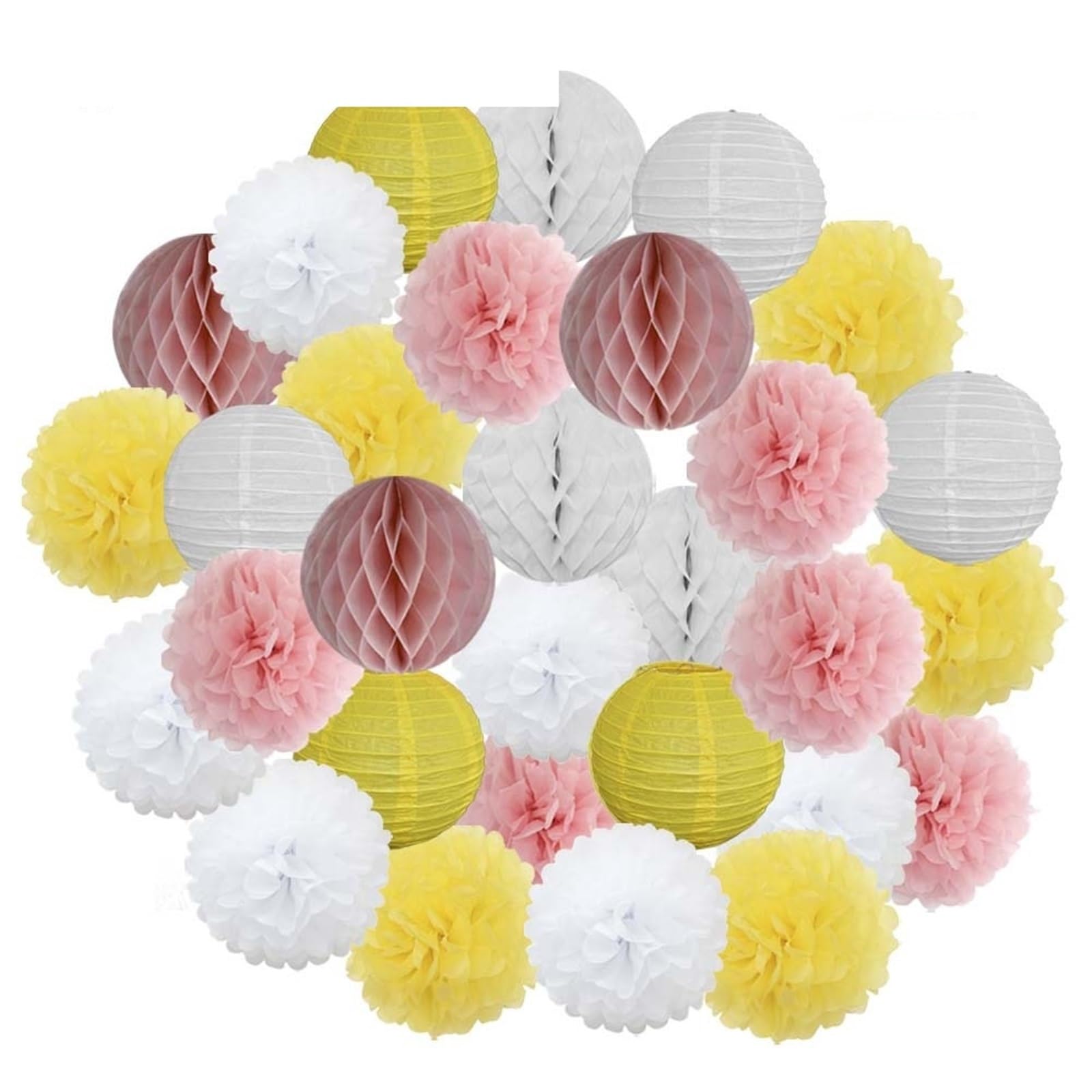 30 piezas de decoración navideña for festivales, farolillos de papel azul y blanco de 15, 20, 25 y 30 cm, for fiestas de cumpleaños, como pompones colgantes.(Pink Yellow,12inch 30cm)