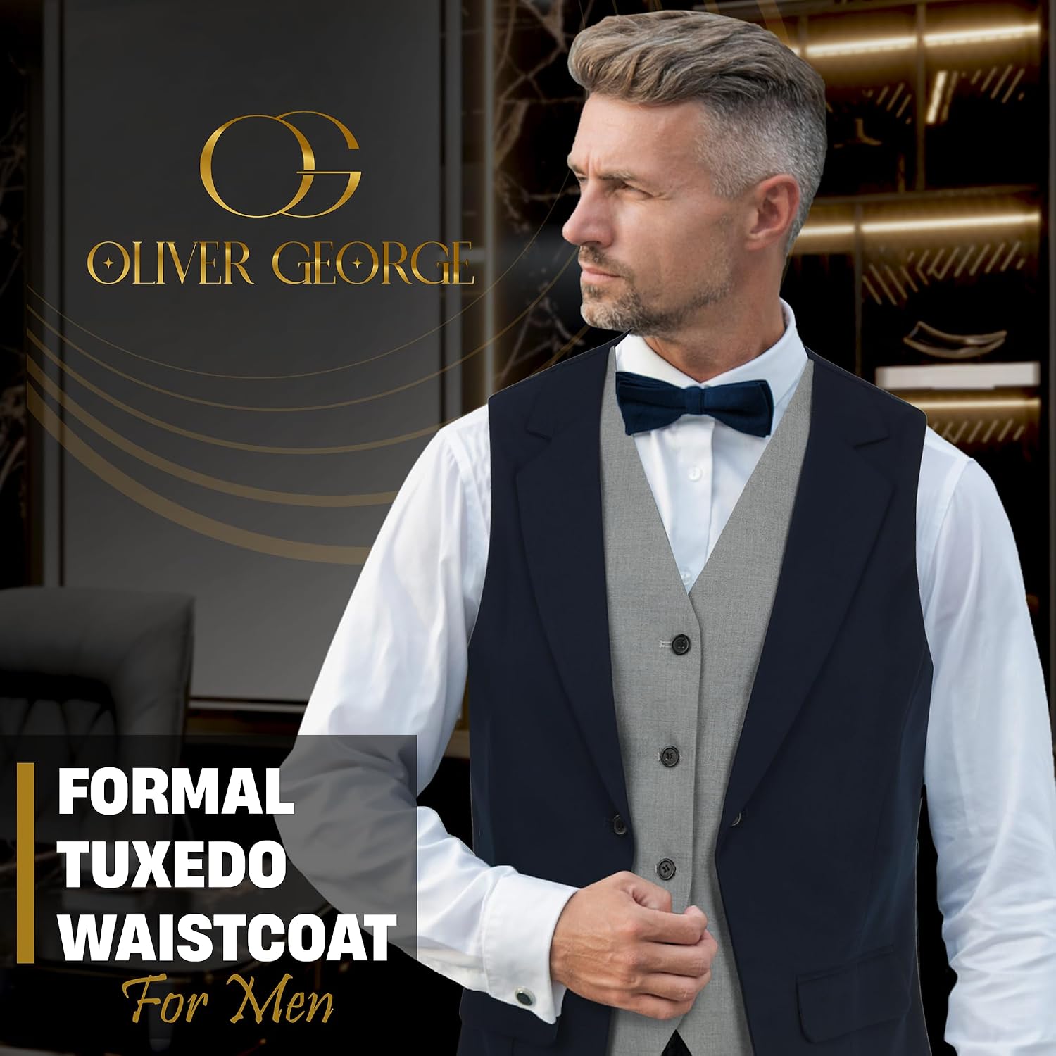 Oliver George Men’s Solid Color Suit Vest Formal Tuxedo Waistcoat Business Layered Dress Vest For Suit or Tuxedo