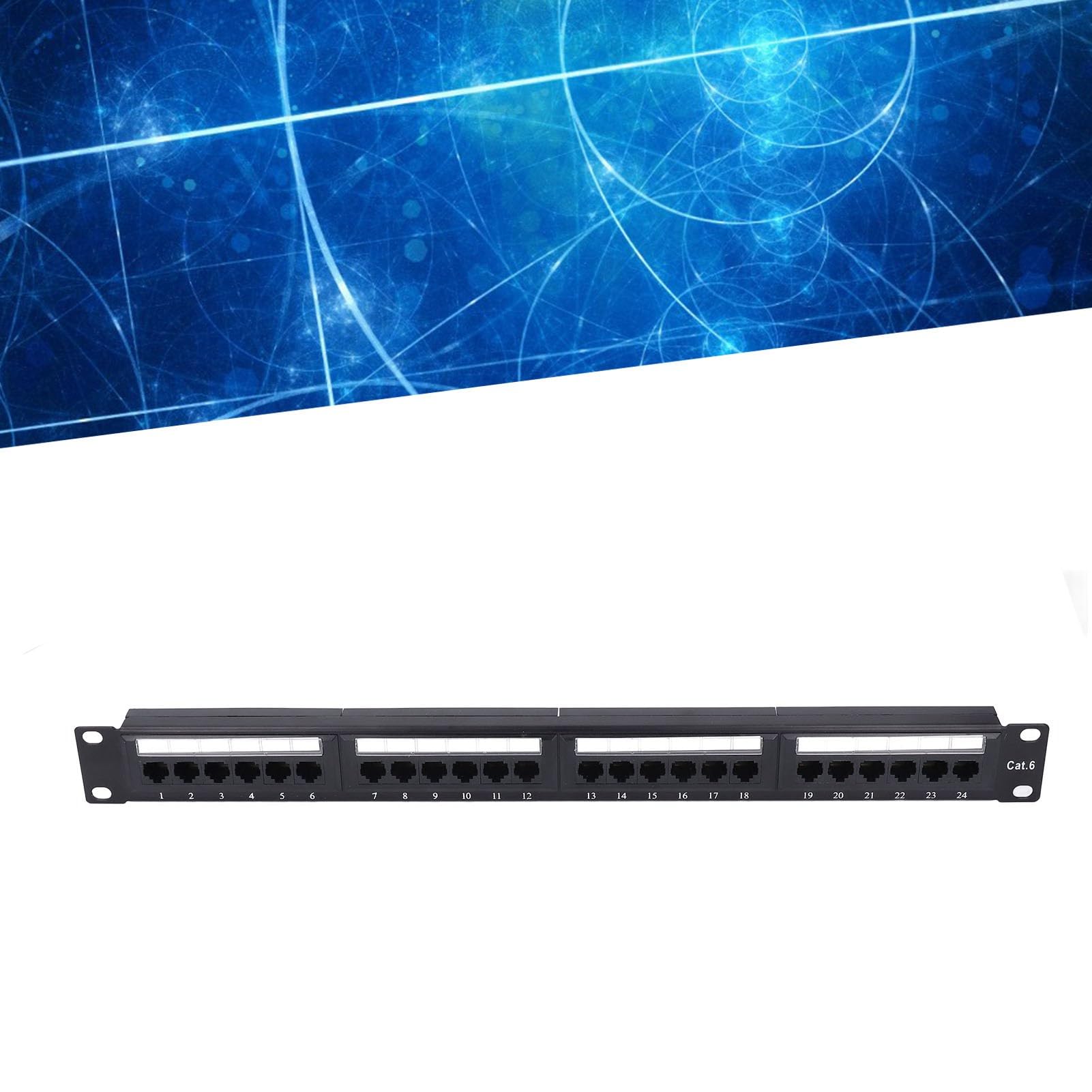 Panneau de Brassage Cat6 24 Ports, Panneau de Brassage Réseau RJ45 Robuste avec Contacts Plaqués Or, pour Commutateur Ethernet Gigabit et Réseau 10 Gigabit