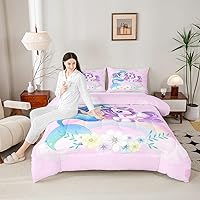 Vista 5 de Erosebridal Juego de edredón de sirena azul para niñas, juegos de ropa de cama de unicornio lindo individual de 2 piezas para niños, diseño