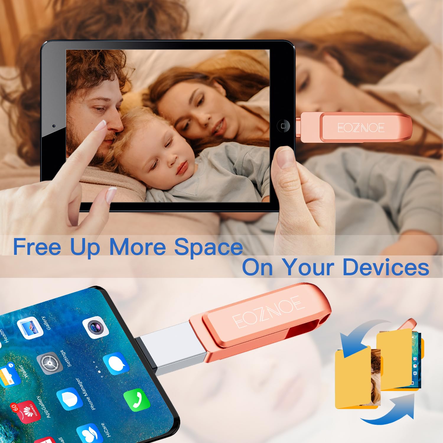Pamięć USB 256 GB do telefonu, kompatybilna z OTG Android/Pad/Mac/PC, nie wymaga aplikacji do pamięci telefonu do przechowywania zdjęć i filmów.