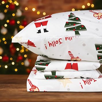 HITIME Full Size 4-Piece Christmas Sheet Set - Ultra Soft & Breathable Polyester Bed Sheets, All Season Cooling Bedding with Deep Pockets, Wrinkle & Fade Resistant Christmas Pattern