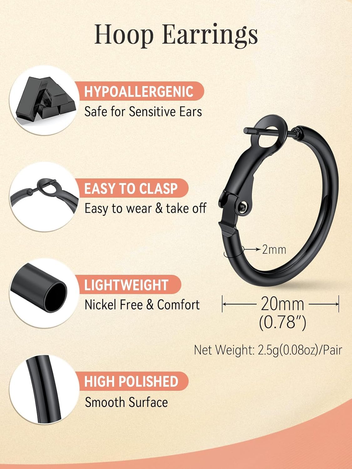 FaithHeart 2mm Thin Hoop Earrings for Women Hypoallergenic, Silver/Black/14K Gold Plated Stainless Steel Large Hoop Earrings for Women Lightweight Earring Trendy Jewelry, 20mm-100mm - Image 5