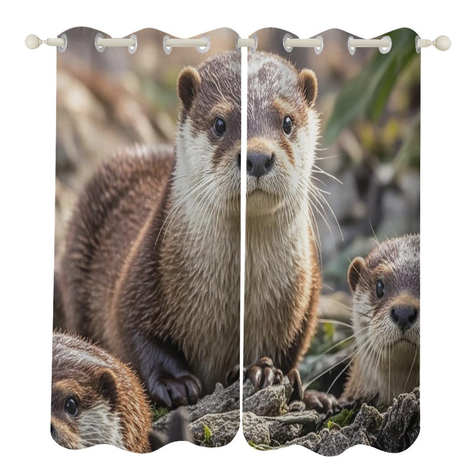 Rideaux occultants loutres marron 132x213 cm isolants pour le salon