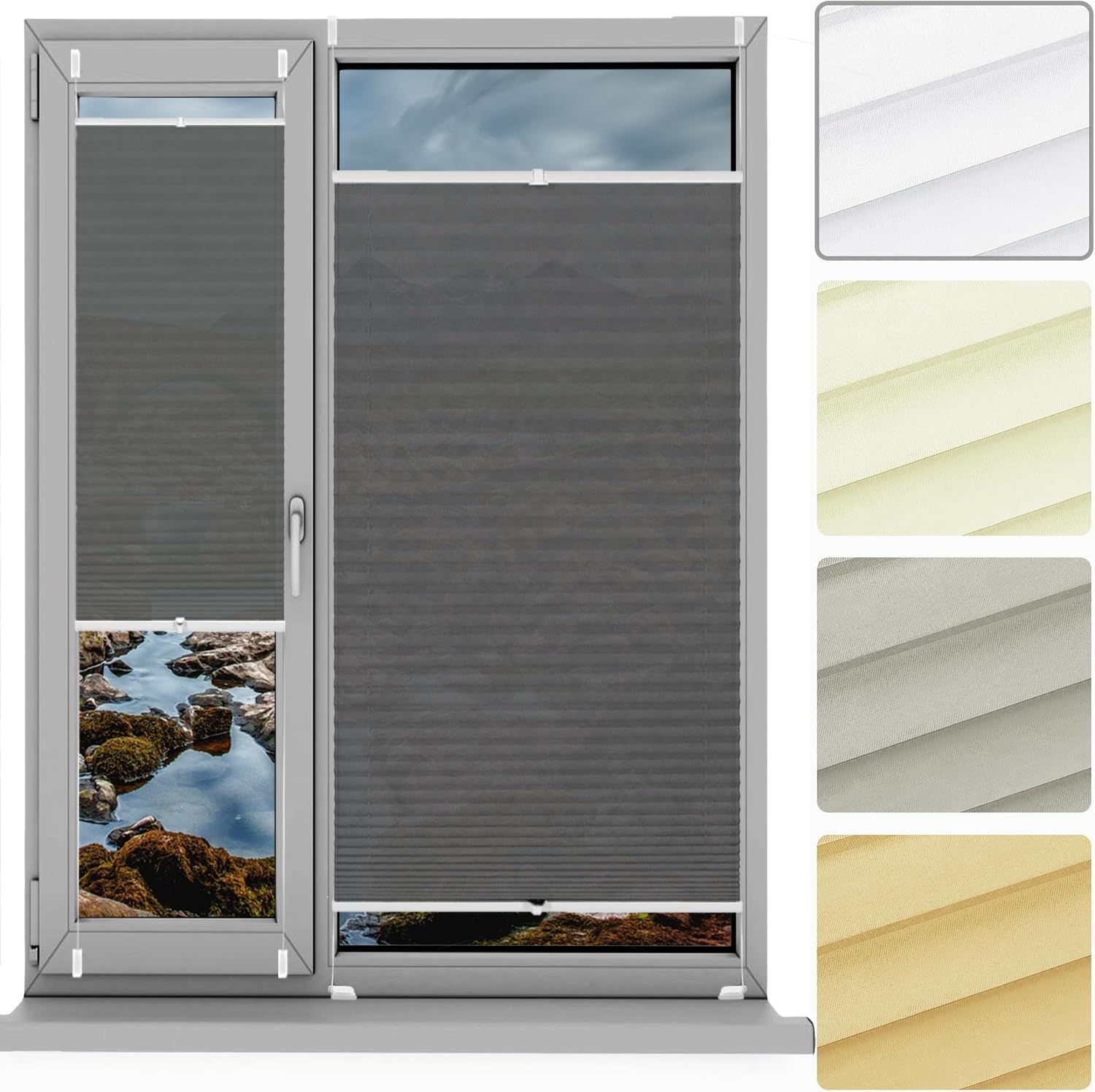 Plissee Plisseerollo Klemmfix Ohne Bohren 28 x 140 cm, Nach Maß Qualität Ohne Bohren, Rollo Jalousien Plissee Wabenplissee, Thermo Plissee Ohne Bohren, für Fenster & Tür, Grau