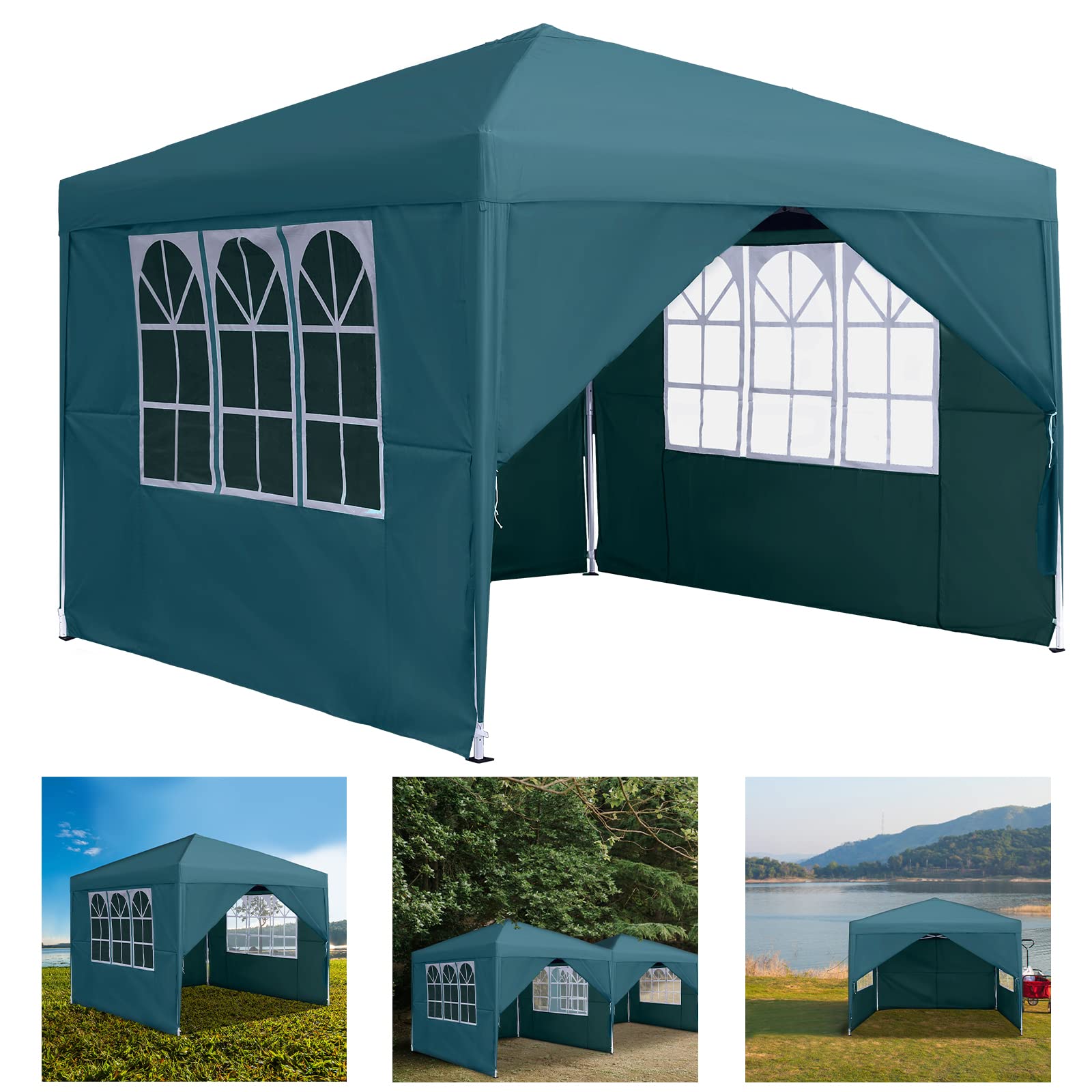 Aufun 3 x 3 m Pop Up Heavy Duty Gazebo with Sides, One Button Quick Set Up Folding Garden Party Tent with Carry Bag, UV Protection for Party, Wedding and Picnic, Green