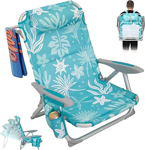 #WEJOY Silla de playa para adultos, posición ajustable reclinable, plana, ligera, plegable, portátil, de aluminio, con correas para mochila, #C 1