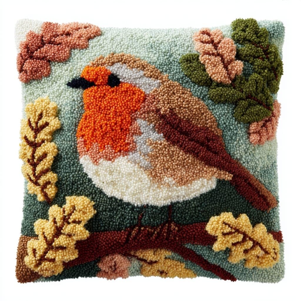 AxiangziK Latch Hook Cushion Kit,Robin DIY Embroidery Pillow Cover 43X43Cm