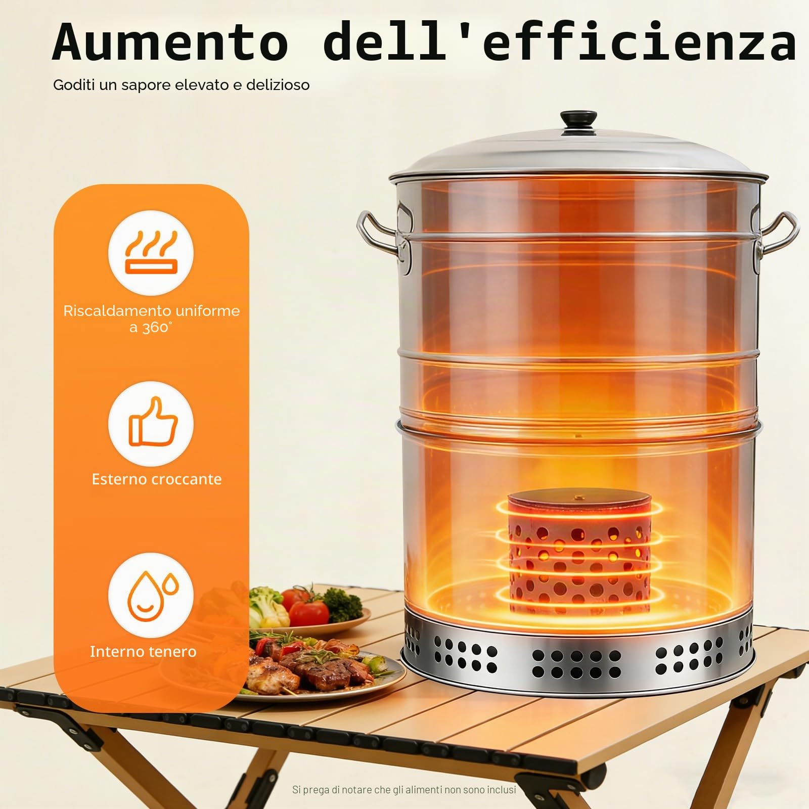 Barbecue verticale portatile a carbonella, senza fumo a 360° per esterni, con 50 spiedini, griglia a barile, griglia per barbecue, cucina all'aperto e viaggi