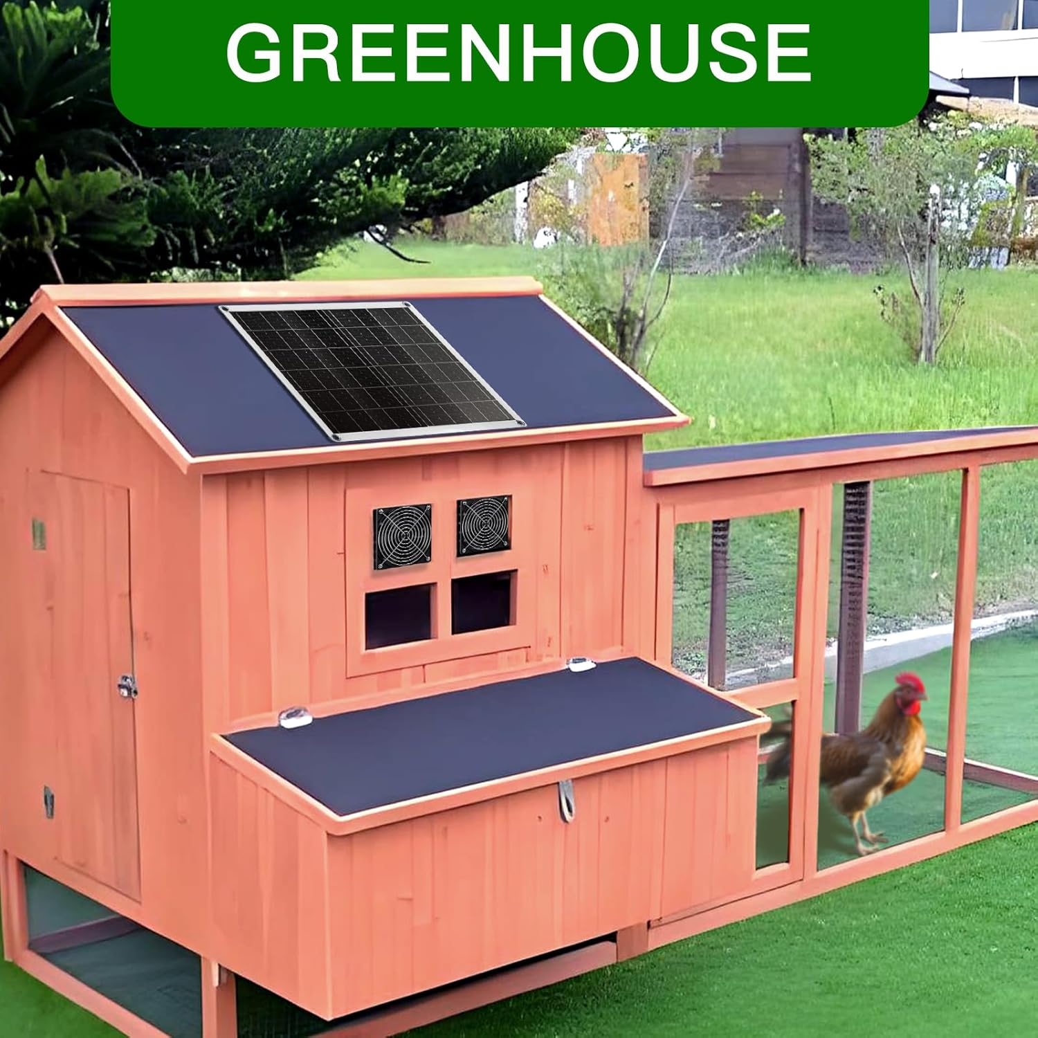 Solar Fan, 15W Solar Panel Fan with Two IP67 Waterproof Fan for Small Chicken Coops, Greenhouses, Sheds, Pet Houses, Intake or Exhaust air