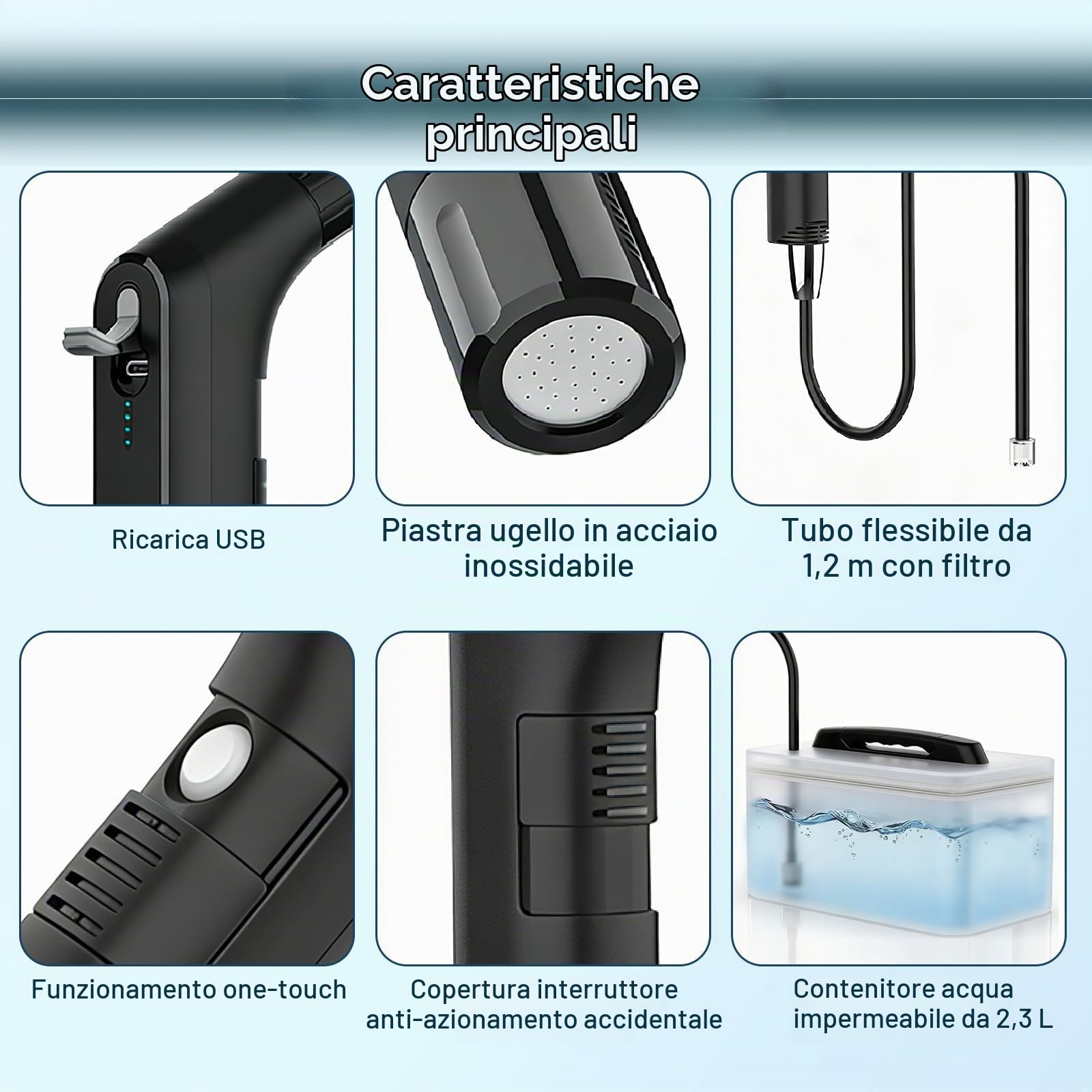 COSWE Bidet Portatile da Viaggio Elettrico Ricaricabile, Bidet Personale Portatile con Spruzzatore per Igiene e Pulizia del WC con Contenitore Acqua da 2,3 Litri (Nero), LIUW_JP2201