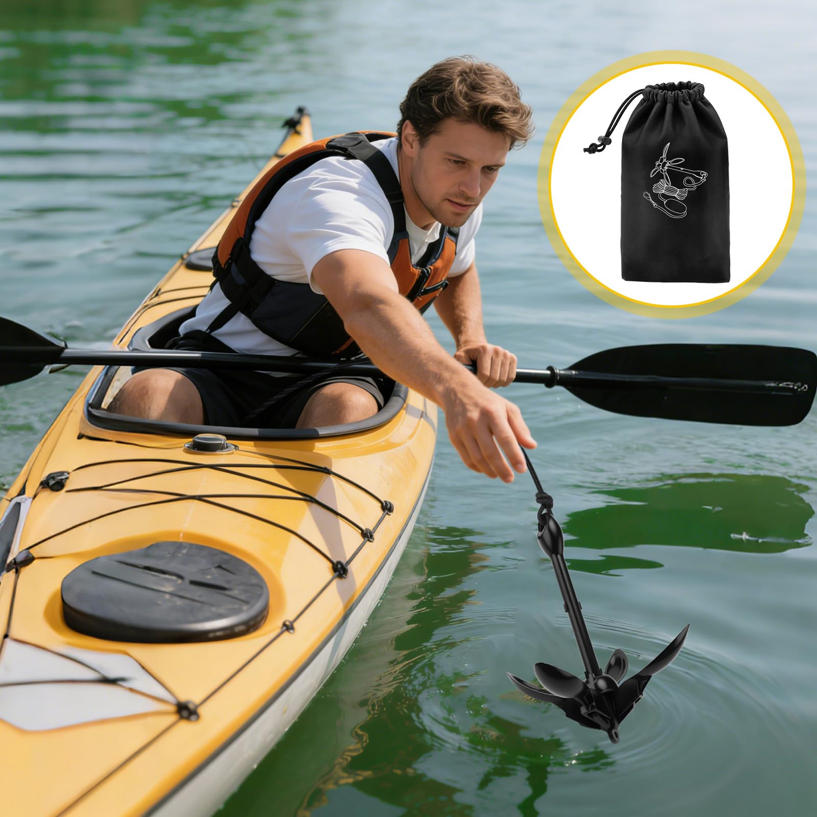 Ancoraggio pieghevole per barche, 1,59 kg, set di ancoraggi pieghevoli con corda di ancoraggio da 12 m, per gonfiabile, barca, SUP, paddle