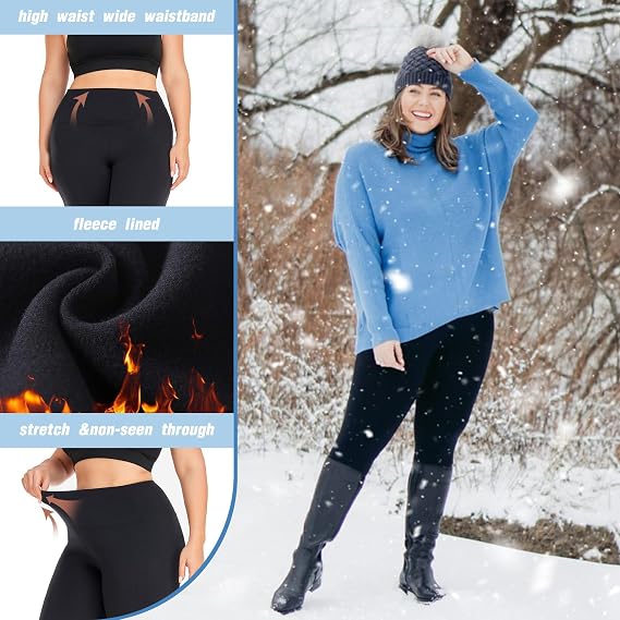 we fleece 3 Pack Plus Size Fleece Lined Leggings for Women
