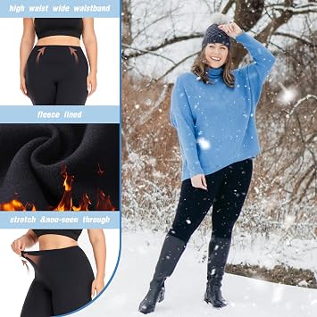 we fleece 3 Pack Plus Size Fleece Lined Leggings for Women